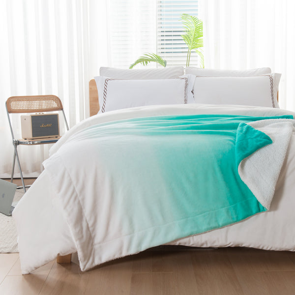 Elegant Comfort Elegant Comfort Ombre Printed - Sherpa Backed Plush Throw Blankets - 50 X 60 Inches Throw