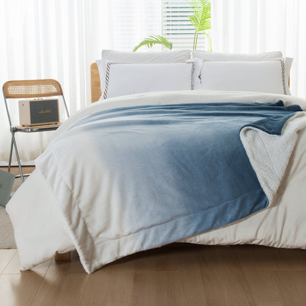 Elegant Comfort Elegant Comfort Ombre Printed - Sherpa Backed Plush Throw Blankets - 50 X 60 Inches Throw