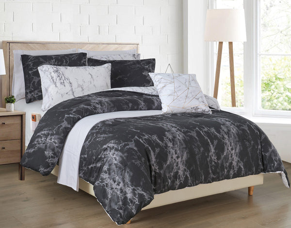 elegant comfort Elegant Comfort Reversible 10-Piece Marble Print Comforter Set Includes 6-Piece Sheet Set with Double Sided Storage Pockets 10-Piece