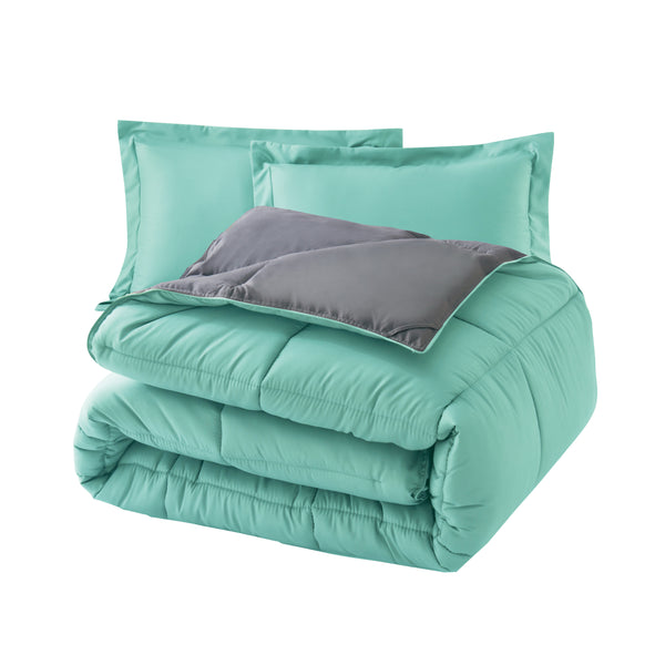 Elegant Comfort Elegant Comfort Reversible 3-Piece Box Stitched Comforter & Shams - Duvet Insert With 4 Corner Tabs 3-Piece