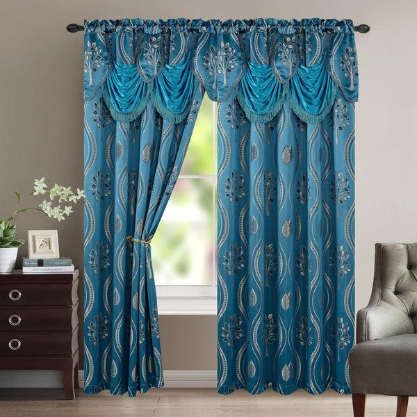 elegant comfort Elegant Comfort Set of 2 Aurora Curtain Panels- Attached Valance - Rod Pocket- 54" W x 84" L