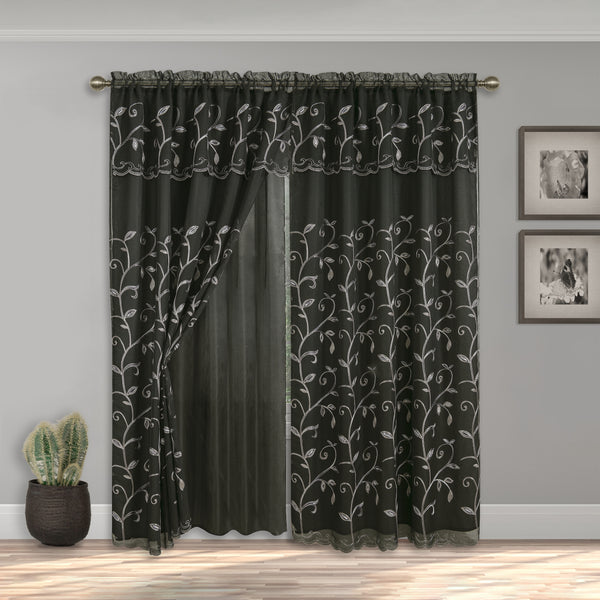 elegant comfort Elegant Comfort Set of 2 Lucia Curtain Panels - Attached Valance - 54" W x 84" L