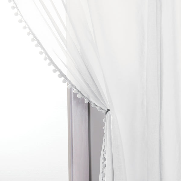 Elegant Comfort Elegant Comfort Set Of 2 Pom Pom Tasseled Sheer Curtain - Rod Pocket