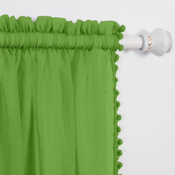 Elegant Comfort Elegant Comfort Set Of 2 Pom Pom Tasseled Sheer Curtain - Rod Pocket