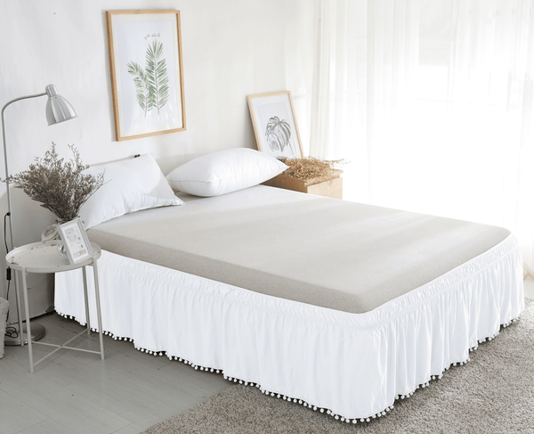 elegant comfort Elegant Comfort Top-Knot Tassel Pompom Fringe Ruffle Bed Skirt - Around Style Elastic Bed Wrap - 16 inch Drop