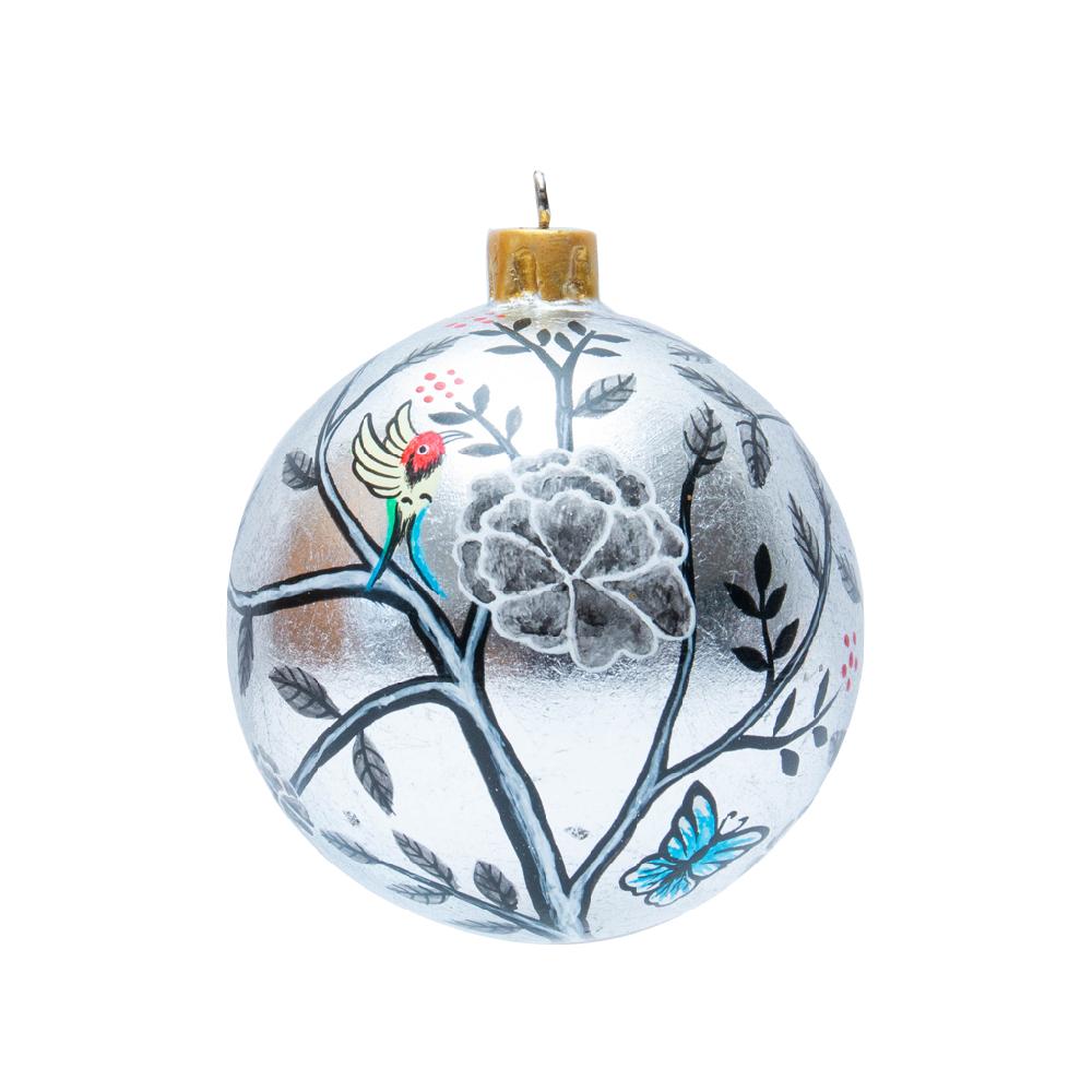 elephant parade ChristmasBauble Silver Peony