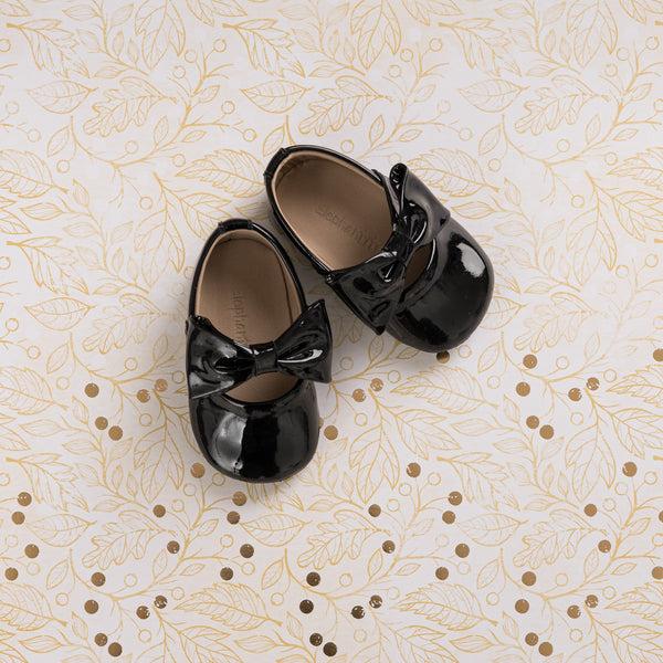 elephantito Baby Ballerina with Bow Patent Black Shoes