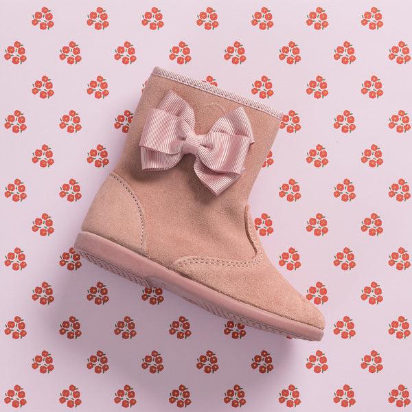 elephantito Boots with Bow Suede Pink Shoes