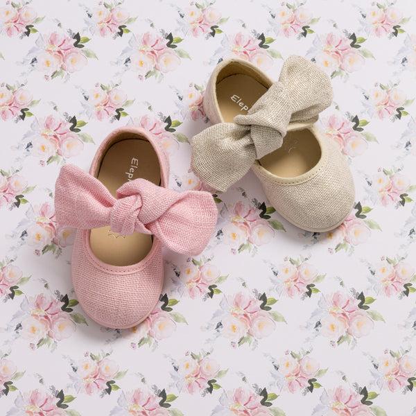 elephantito Linen Bow Mary Jane Pink Shoes