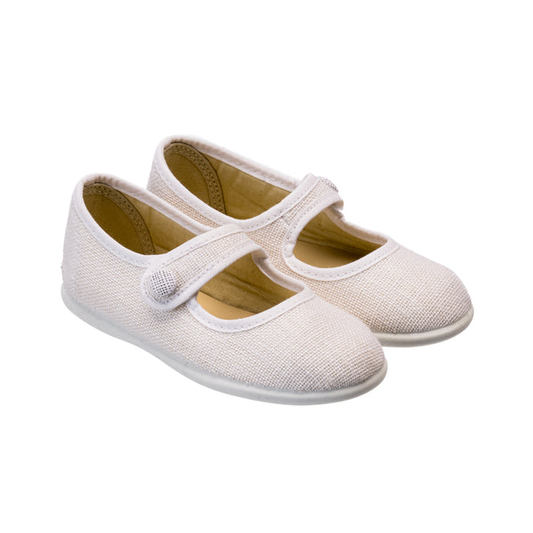 Elephantito Linen Mary Jane White Shoes