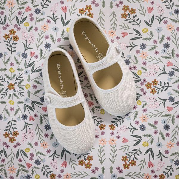 Elephantito Linen Mary Jane White Shoes