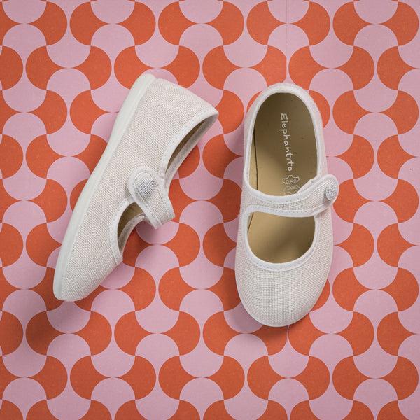 elephantito Linen Mary Jane White Shoes