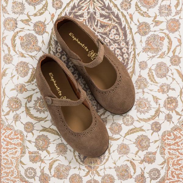 elephantito Suede Mary Jane Beige Shoes
