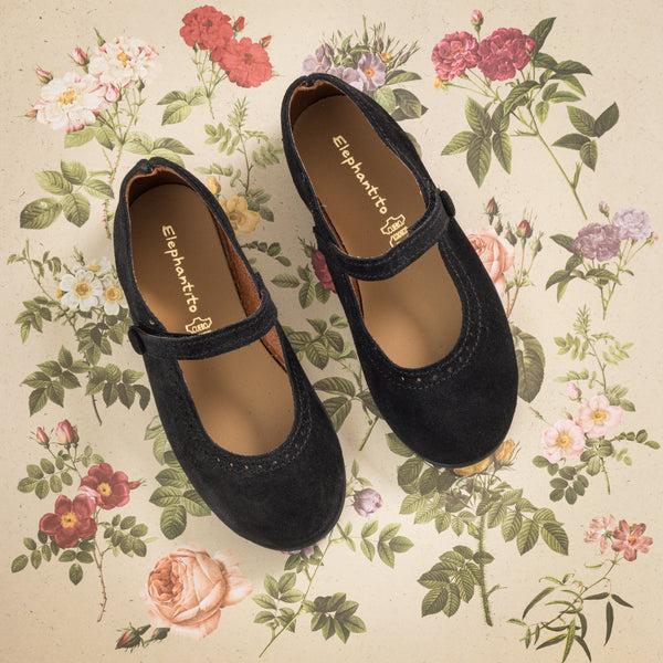 Elephantito Suede Mary Jane Black Shoes