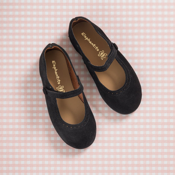 elephantito Suede Mary Jane Black Shoes