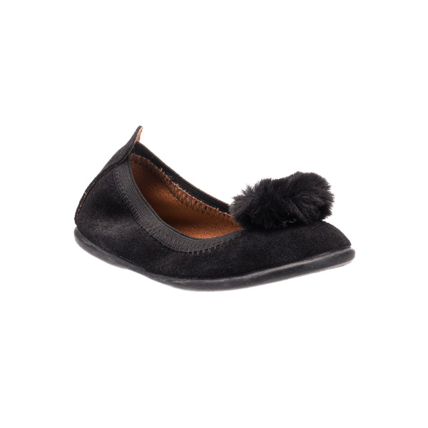 Elephantito Suede Pom Pom Ballerina Black Shoes