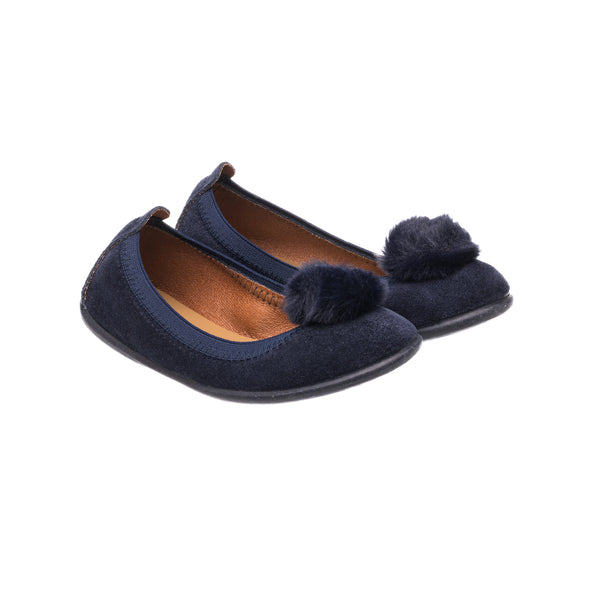 Elephantito Suede Pom Pom Ballerina Blue Shoes