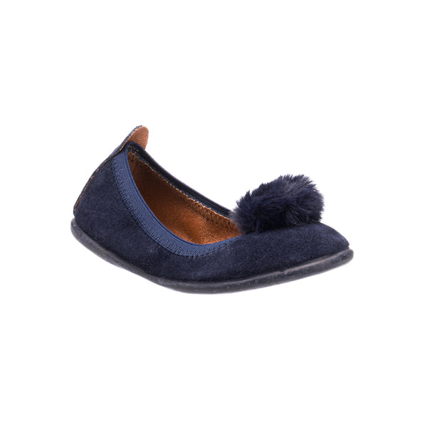 Elephantito Suede Pom Pom Ballerina Blue Shoes