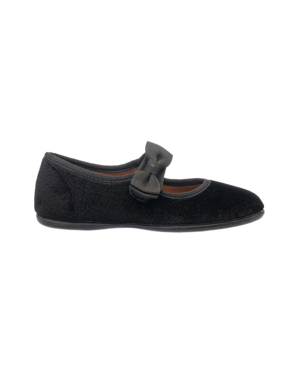 Elephantito Velvet Bow Mary Jane Black Shoes