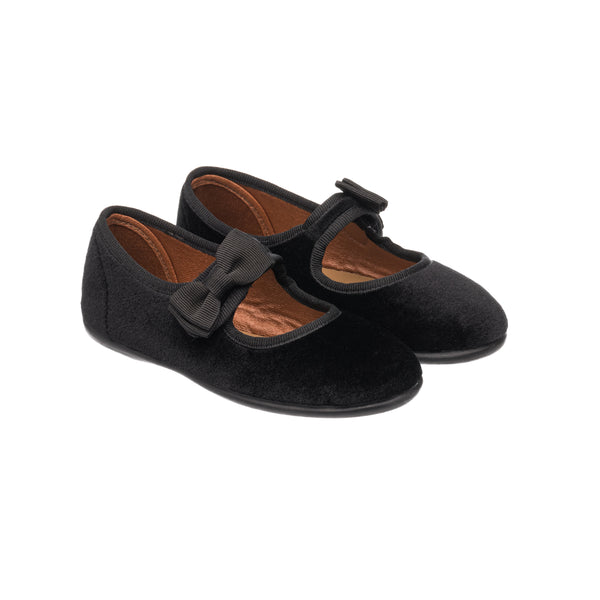 elephantito Velvet Bow Mary Jane Black Shoes