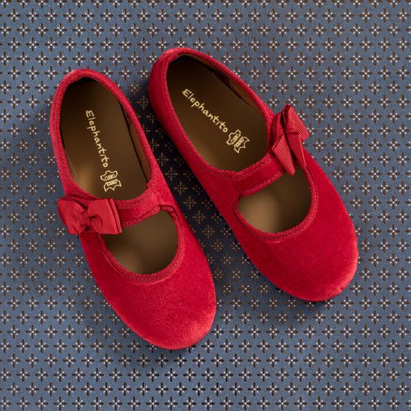 Elephantito Velvet Bow Mary Jane Red Shoes