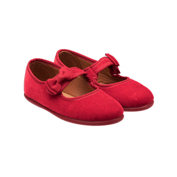 Elephantito Velvet Bow Mary Jane Red Shoes