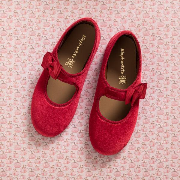 elephantito Velvet Bow Mary Jane Red Shoes