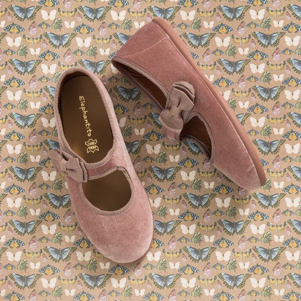 elephantito Velvet Bow Mary Jane Rose Shoes