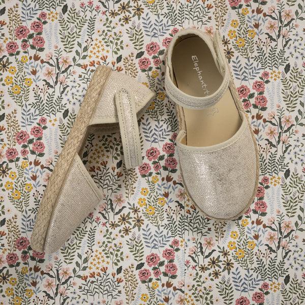 Elephantito Linen Classic Espadrille Metallic White Shoes