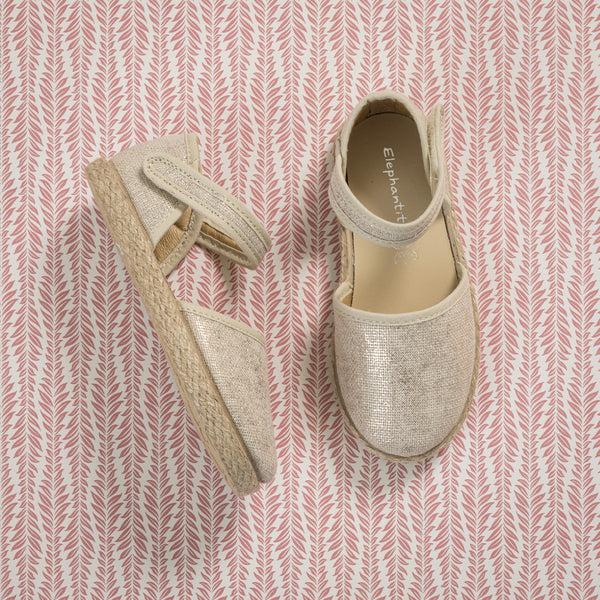 elephantito Linen Classic Espadrille Metallic White Shoes