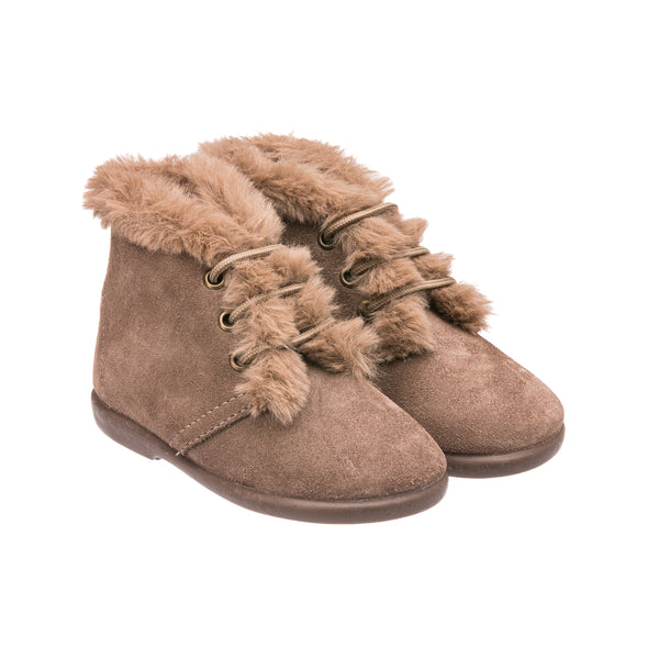 elephantito Teddy Bootie with Laces Suede Mink Shoes