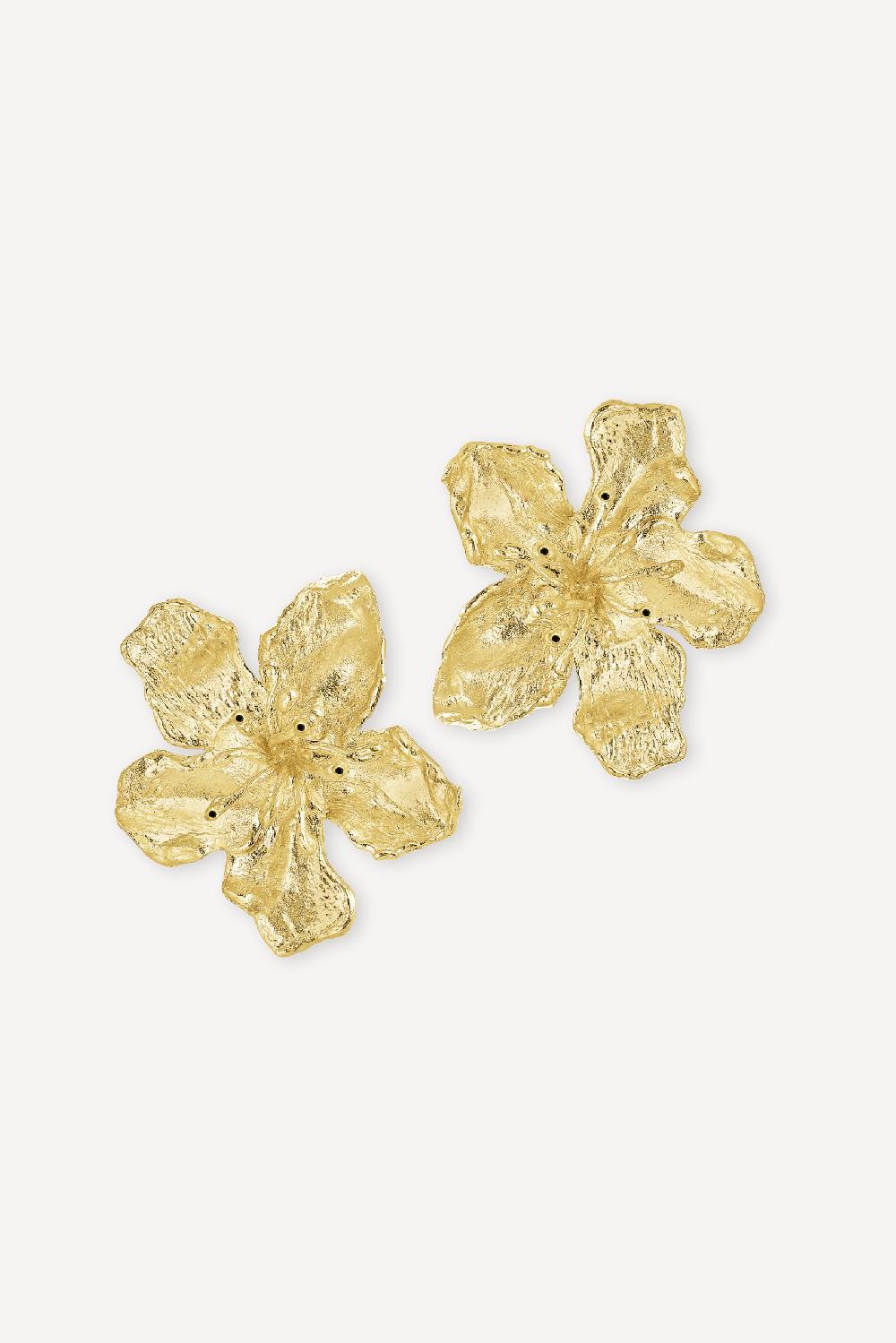 elhanati Big Golden Flower Earrings with Black Diamonds – ELHANATI