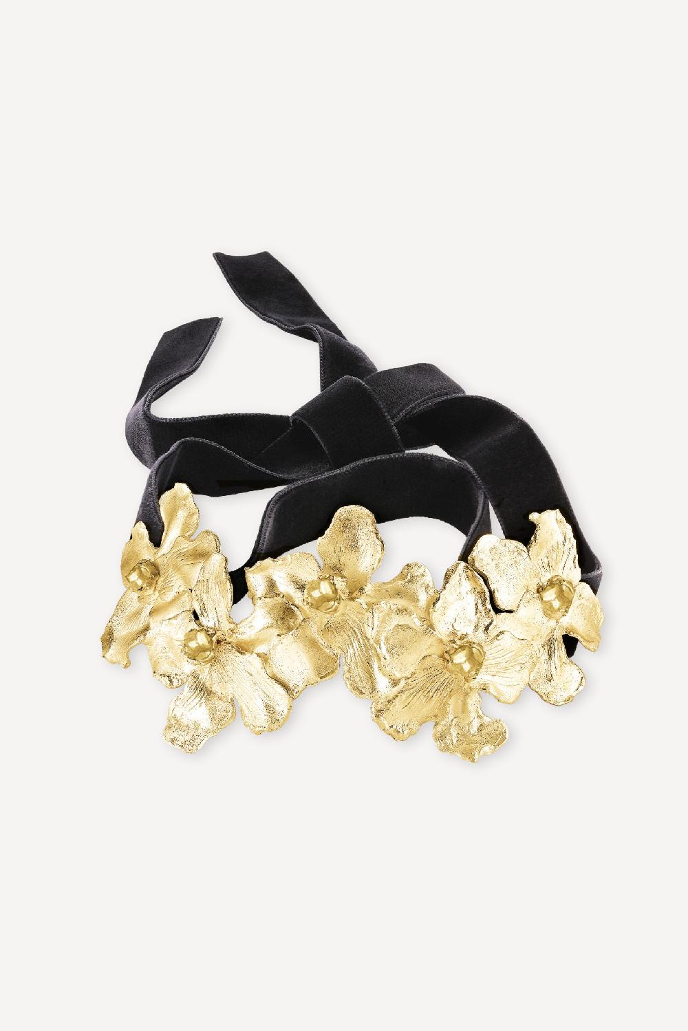 elhanati Golden Big Flower Forest Choker on Velvet Band – ELHANATI