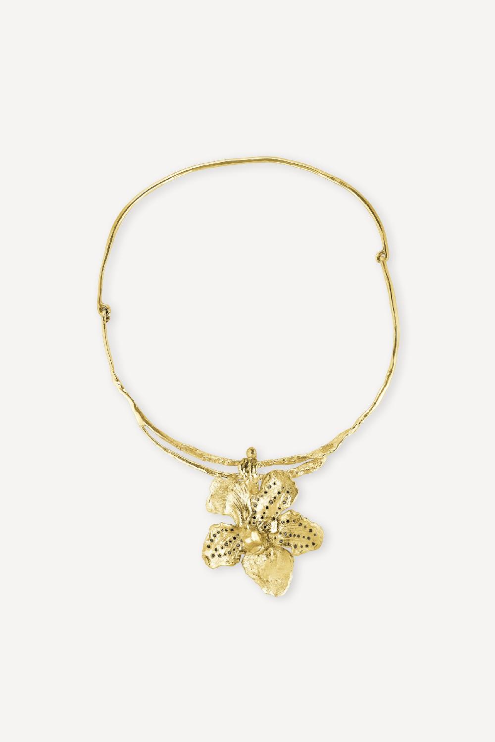 elhanati Golden Collar with Flower Pendant 2 with Black Diamonds – ELHANATI