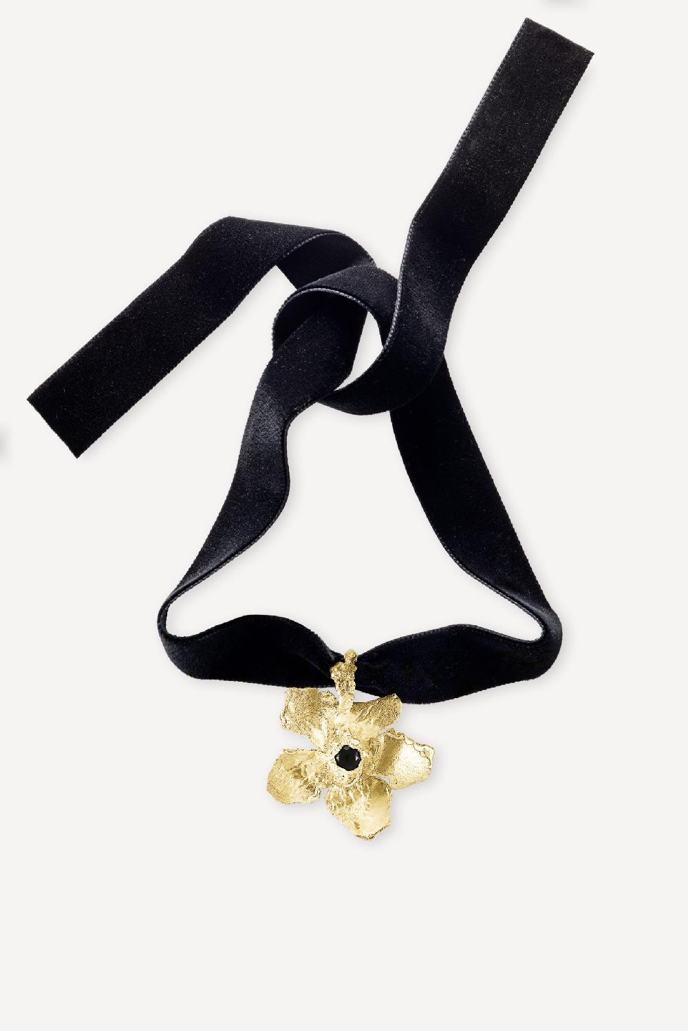 elhanati Golden Flower Pendant with Spinel on Velvet Band – ELHANATI