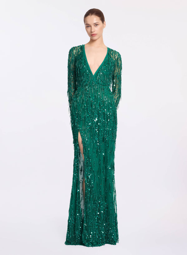 elie saab Bead embroidered fringe gown Absinthe Green