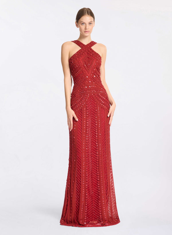 elie saab Bead embroidered halter long dress Fireball Lily