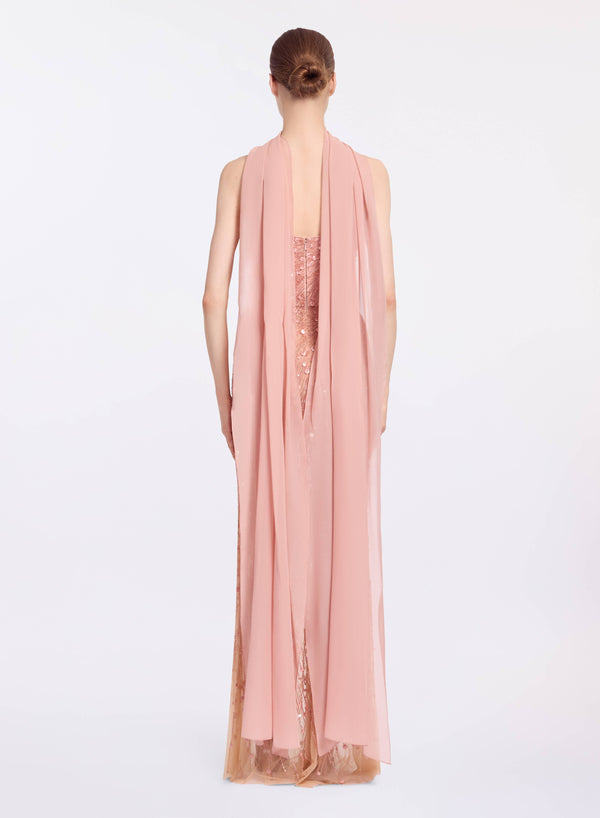 Elie Saab Bead Embroidered Strapless Dress Shadow Rose