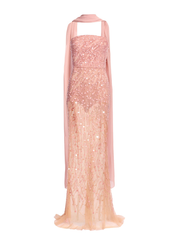 Elie Saab Bead Embroidered Strapless Dress Shadow Rose