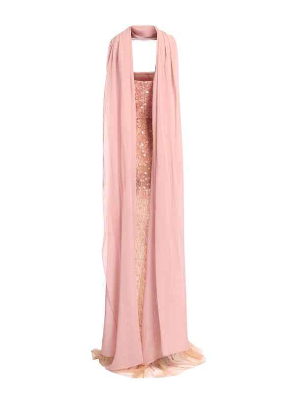 Elie Saab Bead Embroidered Strapless Dress Shadow Rose