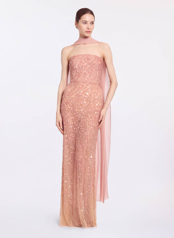 elie saab Bead embroidered strapless dress Shadow Rose