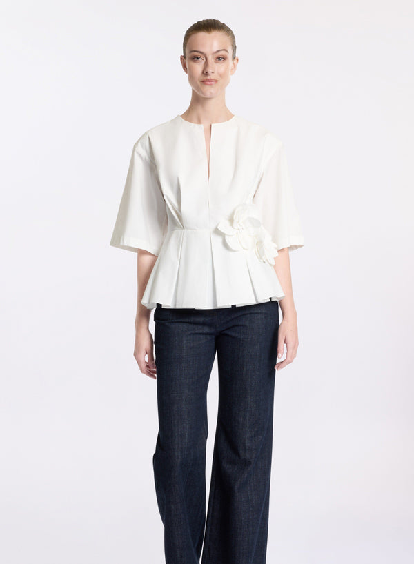 elie saab 3d flower poplin blouse Off White