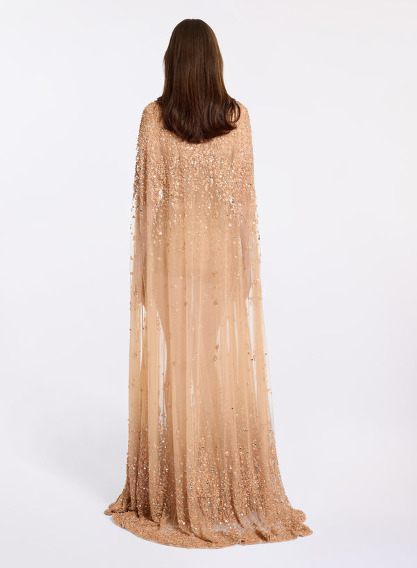 Elie Saab Bead Embroidered Cape Cappuccino