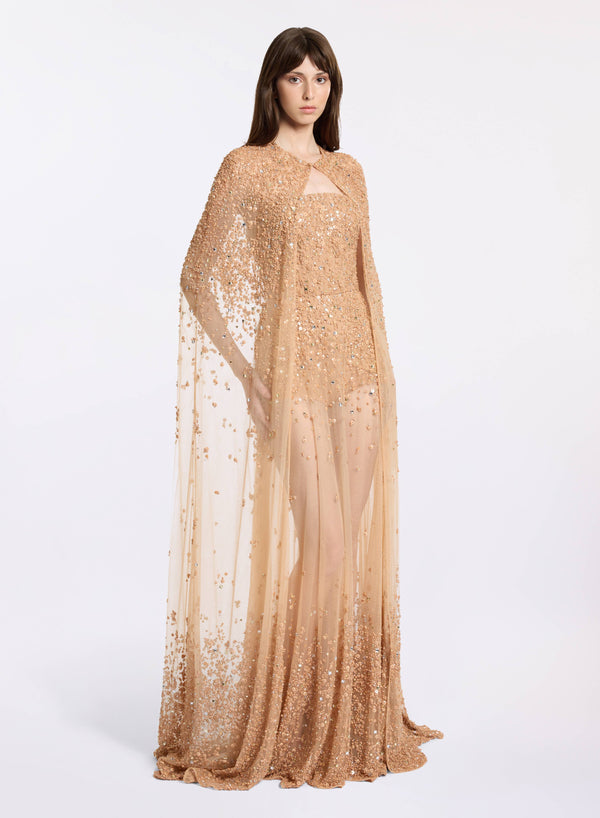 elie saab Bead embroidered cape Cappuccino