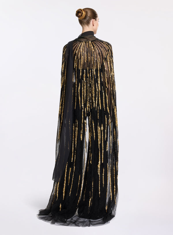 Elie Saab Bead Embroidered Cape Gold-Black
