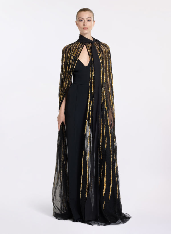 elie saab Bead embroidered cape Gold-Black