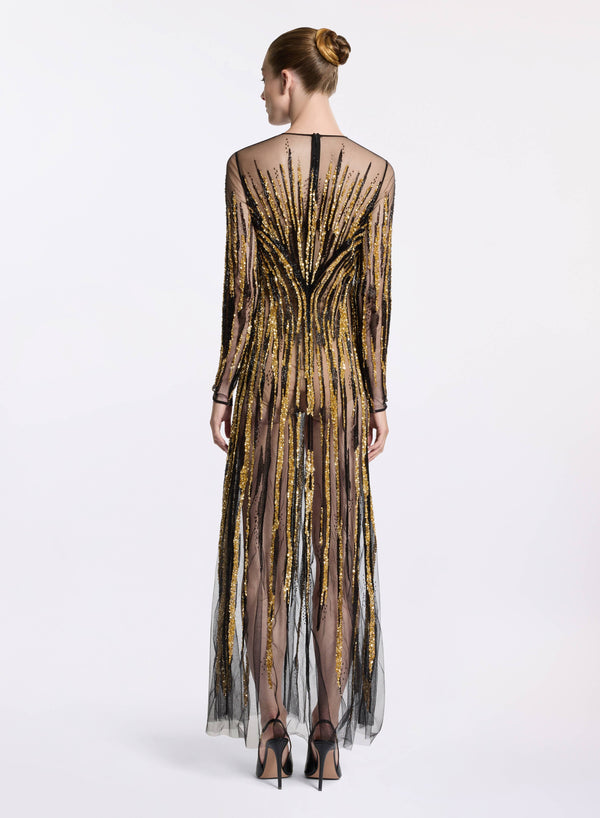 Elie Saab Bead Embroidered Dress Black And Gold