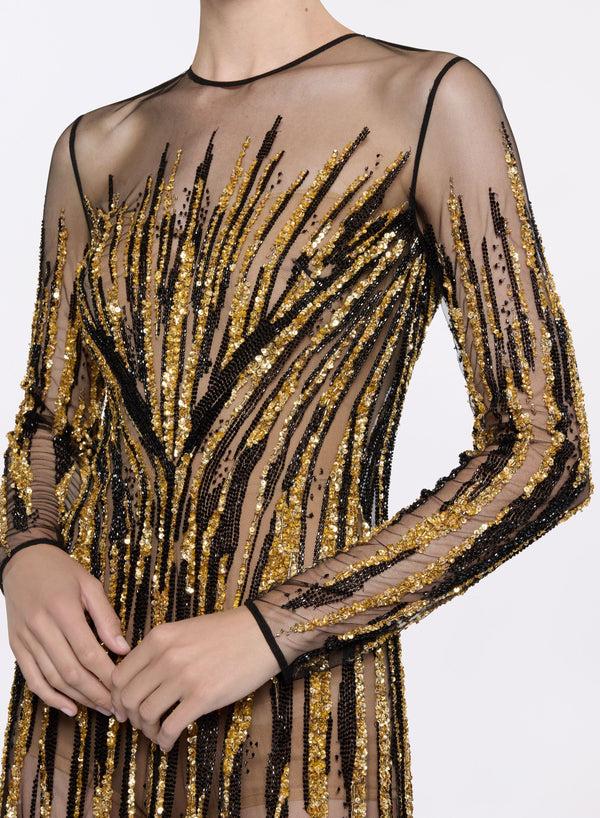Elie Saab Bead Embroidered Dress Black And Gold