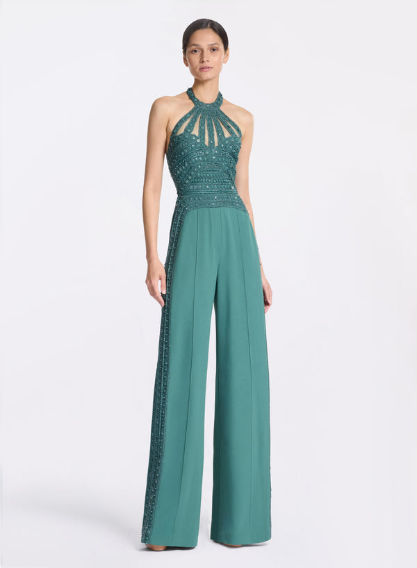 elie saab Bead embroidered jumpsuit Blue Spruce