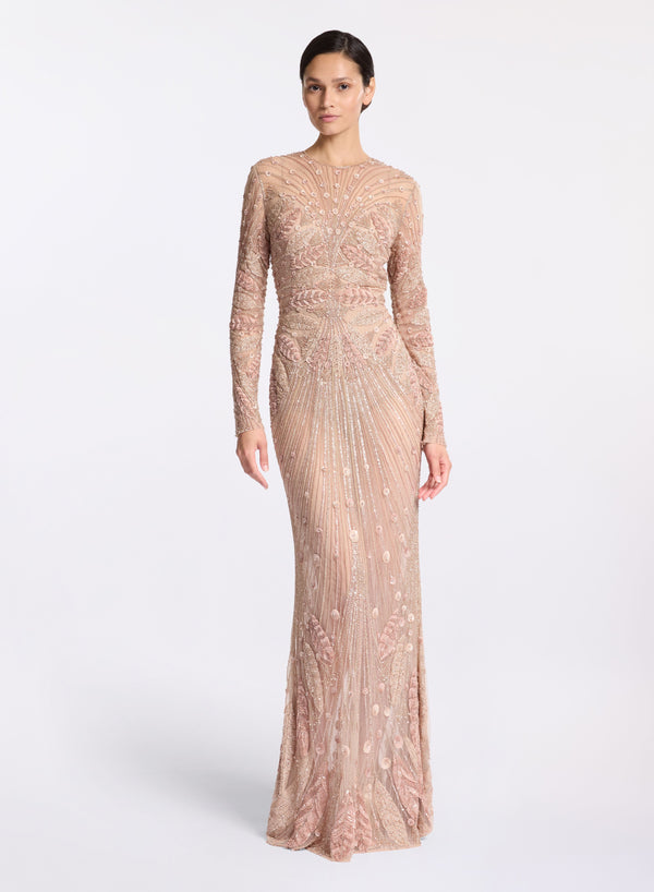 elie saab Bead embroidered long dress Sand Gazelle